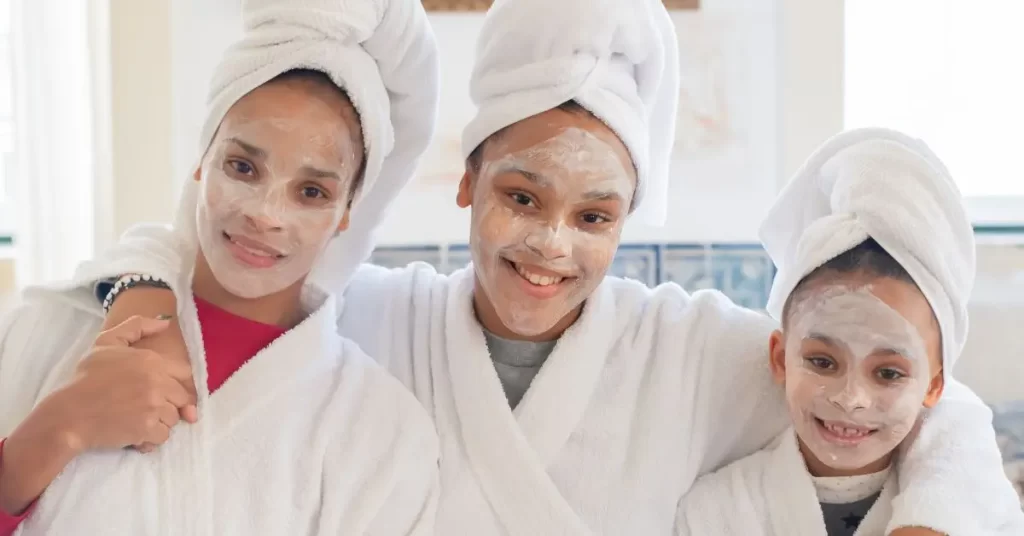 mother and daughters at a spa