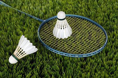 badminton racket and birdies