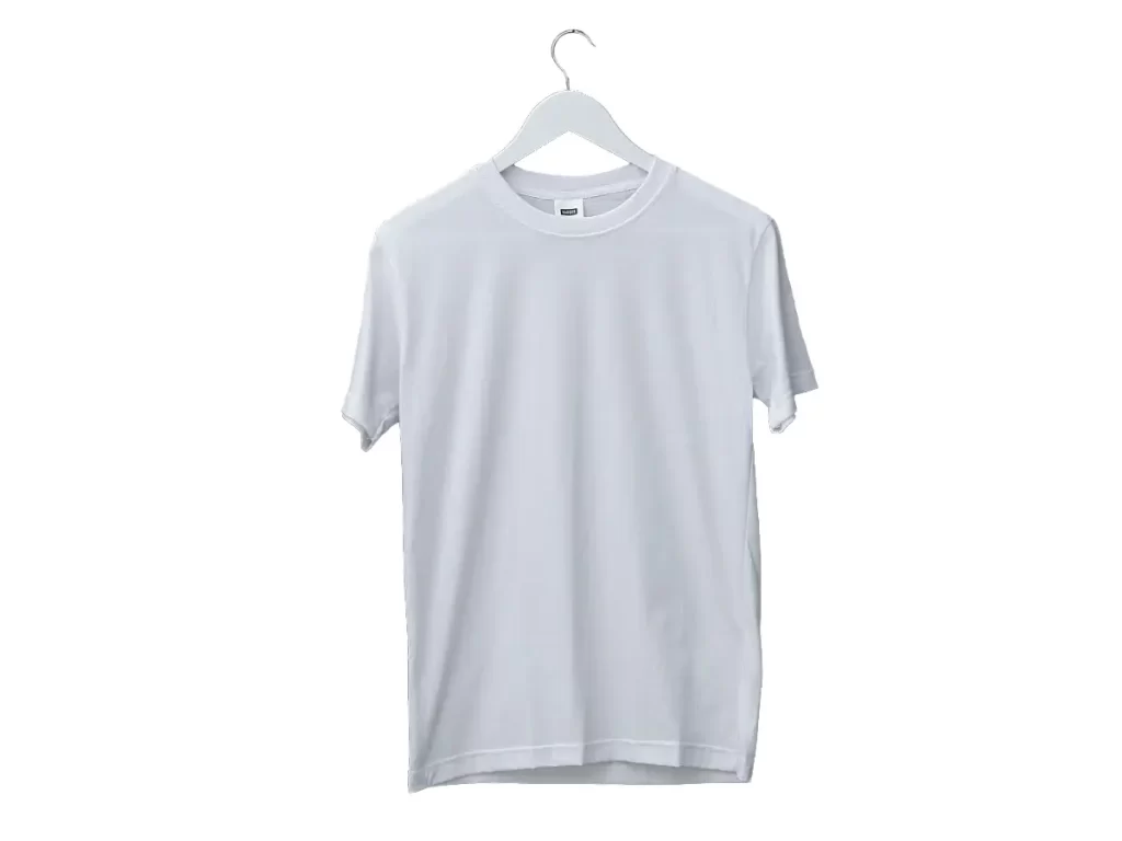 white t-shirt on hanger, white background